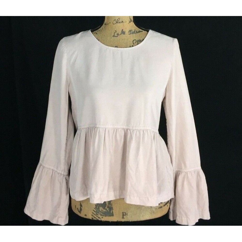 THREAD & SUPPLY Top SMALL Rose Pink Peplum Blouse Long Bell Sl Boho Romantic